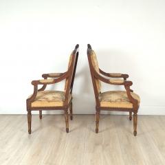 Pair of Louis XVI Style Walnut Armchairs with Aubusson Tapestry France  - 4141370