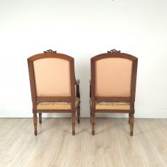 Pair of Louis XVI Style Walnut Armchairs with Aubusson Tapestry France  - 4141371