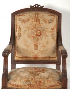 Pair of Louis XVI Style Walnut Armchairs with Aubusson Tapestry France  - 4141373