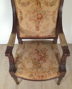Pair of Louis XVI Style Walnut Armchairs with Aubusson Tapestry France  - 4141379