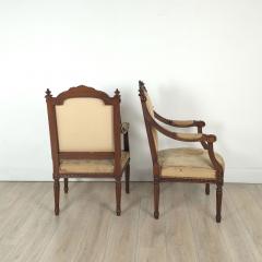 Pair of Louis XVI Style Walnut Beech Part Gilt Armchairs - 4153064