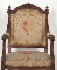 Pair of Louis XVI Style Walnut Beech Part Gilt Armchairs - 4153065