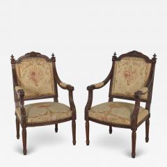 Pair of Louis XVI Style Walnut Beech Part Gilt Armchairs - 4153090