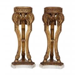 Pair of Louis XVI style giltwood and marble pedestals - 2631733