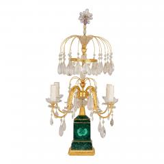 Pair of Louis XVI style ormolu malachite and rock crystal girandoles - 4380532