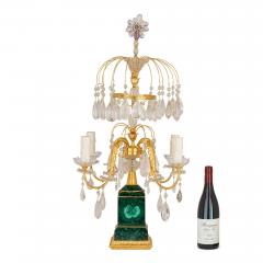 Pair of Louis XVI style ormolu malachite and rock crystal girandoles - 4380536
