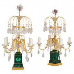 Pair of Louis XVI style ormolu malachite and rock crystal girandoles - 4383413