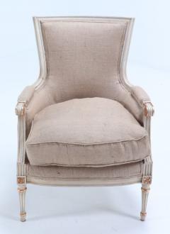 Pair of Louis XVI style painted and gilt Bergere chairs C 1950  - 3478136