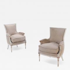 Pair of Louis XVI style painted and gilt Bergere chairs C 1950  - 3479091