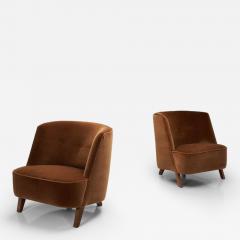 Pair of Lounge Chairs Upholstered in Burnt Orange Mohair Norway 1940s - 4514486