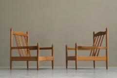 Pair of Lounge Chairs in Solid Oak To Be Reupholstered France 1960s - 4582376