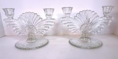 Pair of Low Art Deco Period Pressed and Etched Glass Candleabra - 2479335