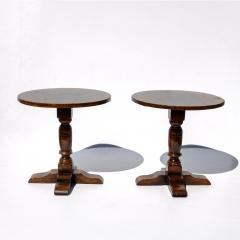 Pair of Low Round Oak Cocktail Tables with Turned Column Supports - 4424307
