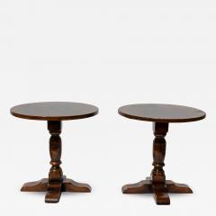 Pair of Low Round Oak Cocktail Tables with Turned Column Supports - 4426518
