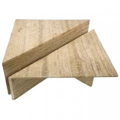 Pair of Low Triangular Travertine Tables Up Up 1970s - 4232273