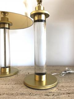 Pair of Lucite Brass Column Table Lamps - 1368348