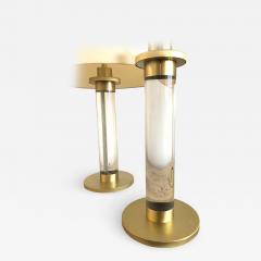 Pair of Lucite Brass Column Table Lamps - 1369335