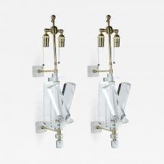 Pair of Lucite and Brass Sconces - 1195177