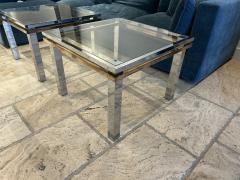 Pair of MCM Polished Steel Brass Side Accent Coffee Tables - 4544710