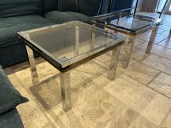 Pair of MCM Polished Steel Brass Side Accent Coffee Tables - 4544712