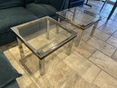Pair of MCM Polished Steel Brass Side Accent Coffee Tables - 4544713