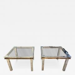 Pair of MCM Polished Steel Brass Side Accent Coffee Tables - 4544970