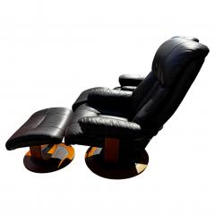 Pair of MCM Swedish Brown Leather Swivel Lounge Chairs w Ottomans - 4516524