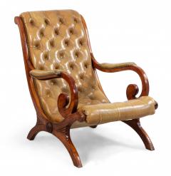 Pair of Mahogany Campaign Style Lounge Chairs Ottoman - 1401846