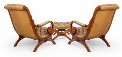Pair of Mahogany Campaign Style Lounge Chairs Ottoman - 1401848