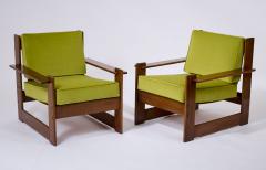Pair of Mahogany Stained and Leather Armchairs Italy 1960s - 4066168