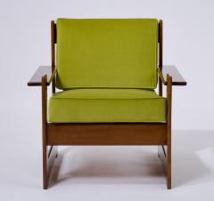 Pair of Mahogany Stained and Leather Armchairs Italy 1960s - 4066170
