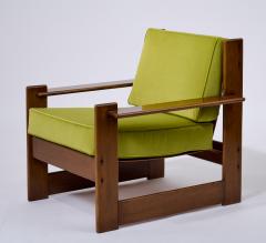 Pair of Mahogany Stained and Leather Armchairs Italy 1960s - 4066175