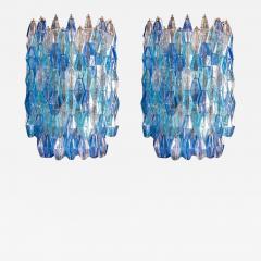 Pair of Majestic Murano Glass Sapphire Colored Poliedri Chandelier - 3771711