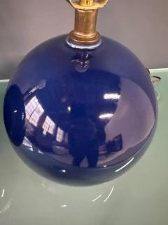 Pair of Mar Kel Lighting Spherical Blue Glazed Ceramic Lamps Mid Century - 3947307