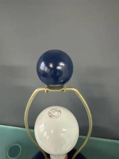 Pair of Mar Kel Lighting Spherical Blue Glazed Ceramic Lamps Mid Century - 3947309