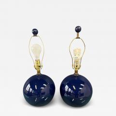 Pair of Mar Kel Lighting Spherical Blue Glazed Ceramic Lamps Mid Century - 3948533