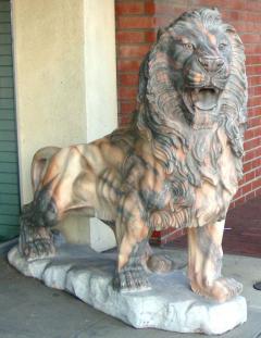 Pair of Marble Hand Carved Lion Statues Genuine Chinese Pink and Grey Marble - 4345224