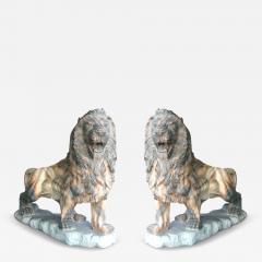Pair of Marble Hand Carved Lion Statues Genuine Chinese Pink and Grey Marble - 4345359