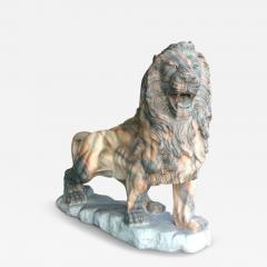 Pair of Marble Hand Carved Lion Statues Genuine Chinese Pink and Grey Marble - 4345360