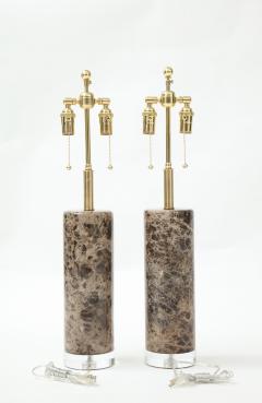 Pair of Marble Lamps on Lucite Bases - 2174834