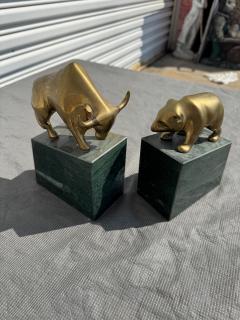Pair of Marble and Brass Bull and Bear Market Bookends - 4359960