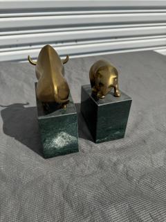 Pair of Marble and Brass Bull and Bear Market Bookends - 4360154