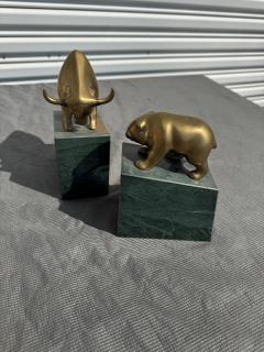 Pair of Marble and Brass Bull and Bear Market Bookends - 4360155