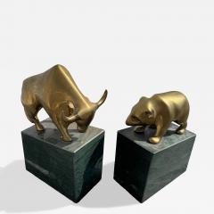 Pair of Marble and Brass Bull and Bear Market Bookends - 4361349