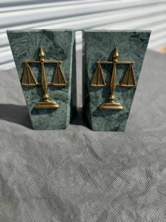 Pair of Marble and Brass Scales of Justice Bookends - 4360042