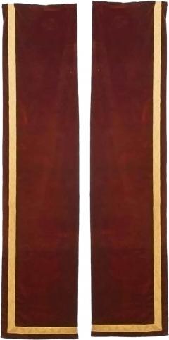 Pair of Maroon Velvet Metallic Thread Narrow Drapes - 4263278