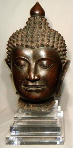 Pair of Massive Antique Bronze Buddha Head Thai Lana Kingdom - 72750