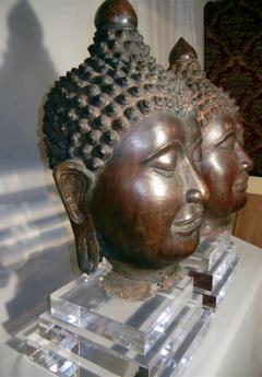 Pair of Massive Antique Bronze Buddha Head Thai Lana Kingdom - 72751