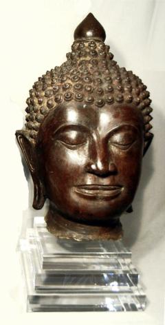 Pair of Massive Antique Bronze Buddha Head Thai Lana Kingdom - 72753