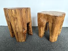 Pair of Massive Walnut Wood Side Tables France 1960s - 3371975